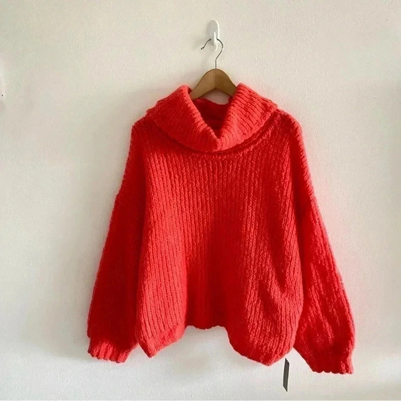 Anthropology Pilcro Zamora Cowl Neck Sweater Sz Large bright coral - Picture 2 of 14